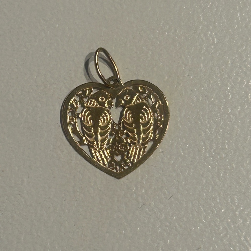 Dainty 14K gold lovebirds heart pendant